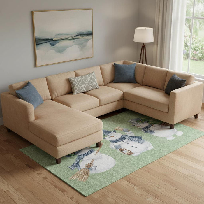 10' X 14' Geometric Washable Area Rug With UV Protection (702389) - Artichoke Green / Blue / Brown