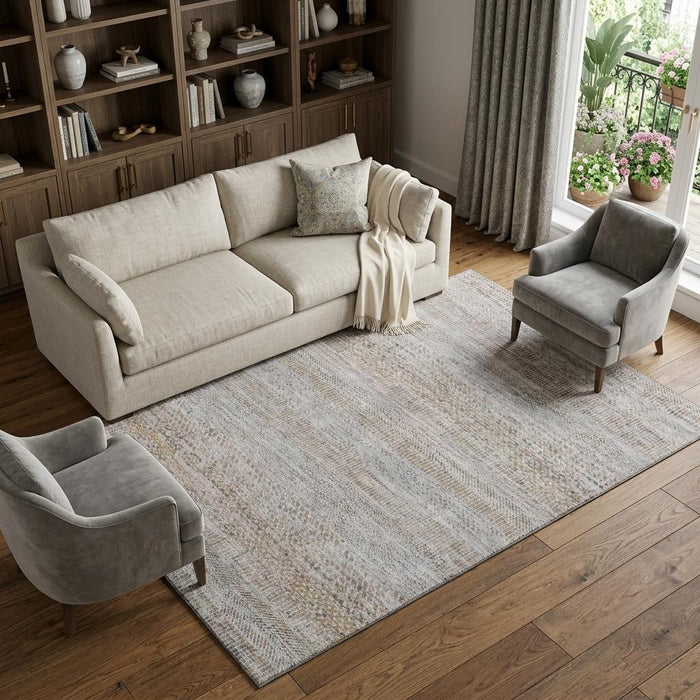 10' X 14' Striped Washable Area Rug With UV Protection (695510) - Linen / Gray / Taupe