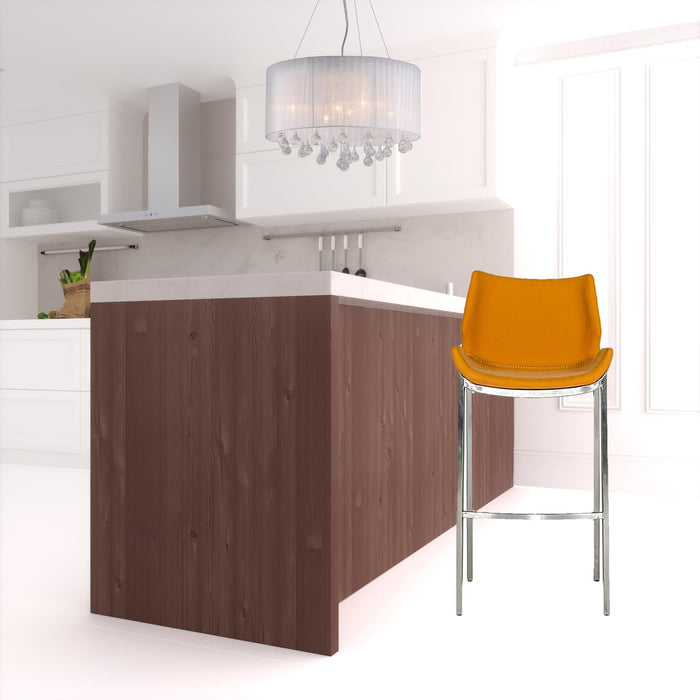 Faux Leather And Steel Low Back Bar Height Bar Chairs (Set of 2) - Orange And Silver