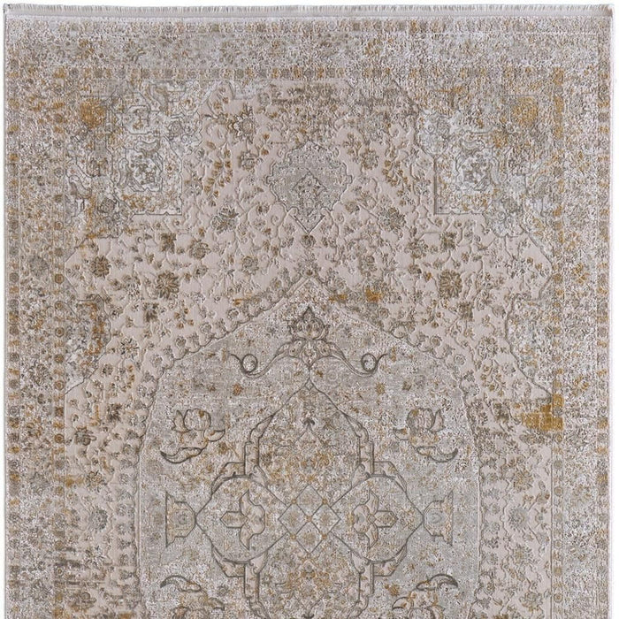 9' X 13' Oriental Area Rug With Fringe (722070) - Ivory / Gray / Gold