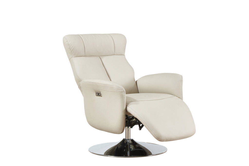 Tufted Genuine Leather Power Swivel Recliner (730560) - Sand