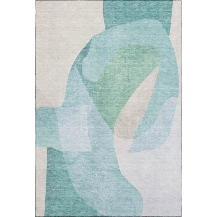 10' X 14' Abstract Washable Area Rug With UV Protection (716707) - Pale Aqua / Beige