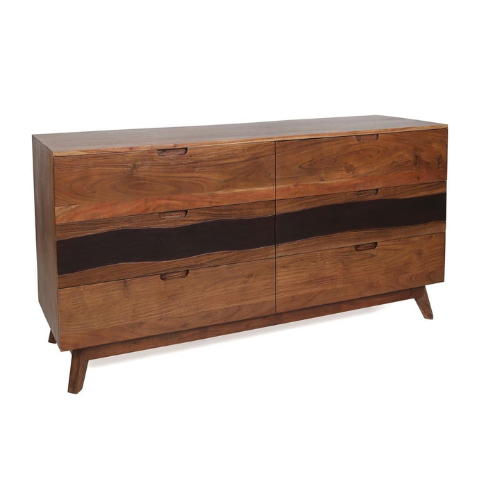 Giga Sierra 6-drawer wood sideboard with natural brown finish, featuring sleek accent nightstand design and multiple storage drawers.