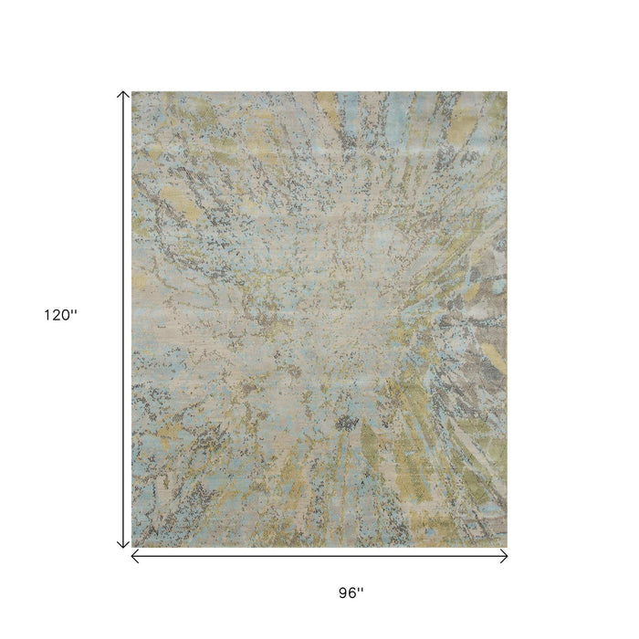 10' X 8' Abstract Hand Knotted Area Rug - Blue