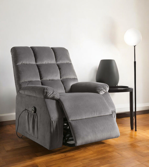 Velvet Power Heated Massage Recliner - Gray