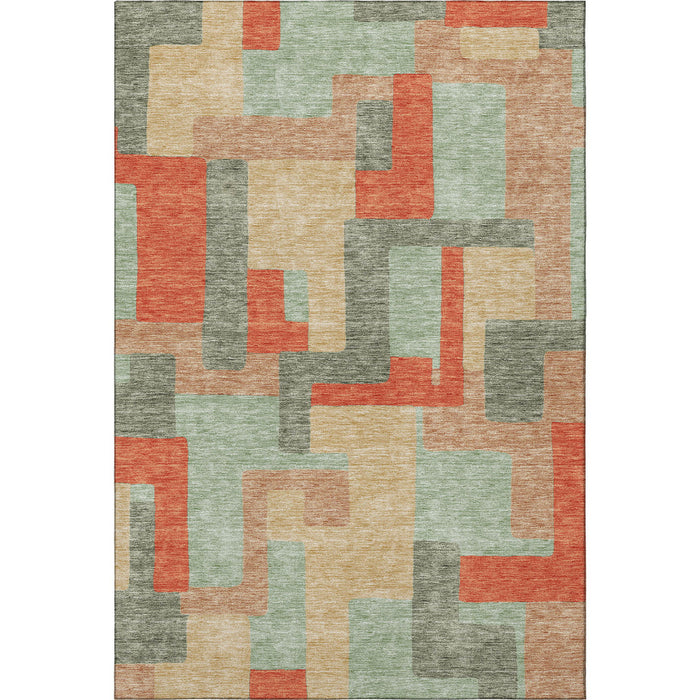 10' X 14' Geometric Washable Area Rug With UV Protection (675732) - Sage / Orange / Beige