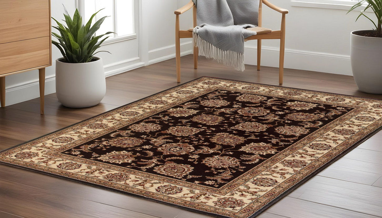 8' Traditional Oriental Polypropylene Square Rug - Brown And Ivory