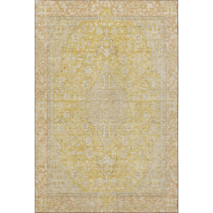 10' X 14' Floral Medallion Washable Area Rug With UV Protection (696140) - Wheat / Gold / Gray