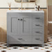 Giga bathroom vanity with ceramic sink, storage cabinet, two soft-close doors, and five drawers for organized bathroom space