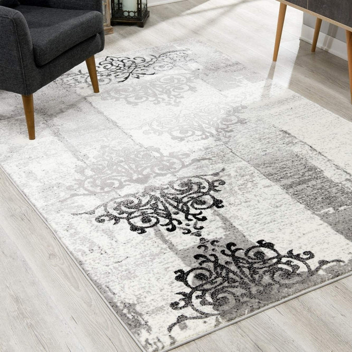 8' x 10' Damask Dhurrie Area Rug - Gray