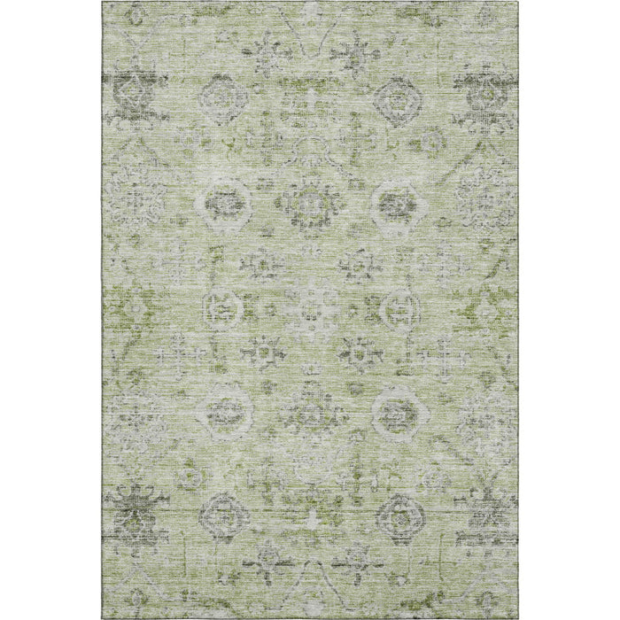 10' X 14' Damask Washable Area Rug With UV Protection (684570) - Artichoke Green / Gray / Silver
