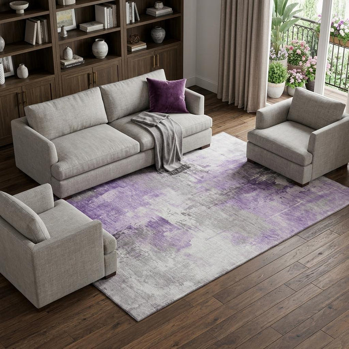10' X 14' Abstract Washable Area Rug With UV Protection (696680) - Purple / Ivory / Gray