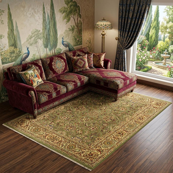 8' X 10' Wool Oriental Hand Knotted Area Rug With Fringe (744243) - Green / Tan