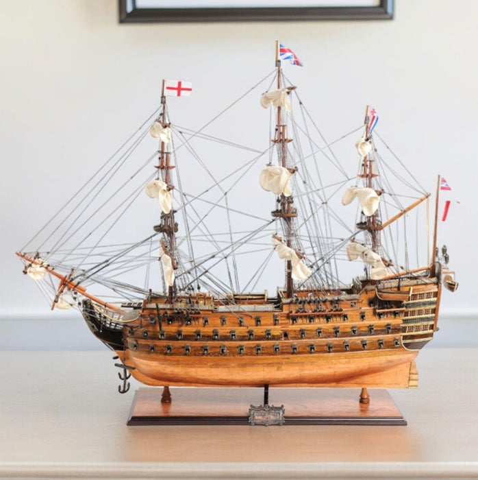 Hand Painted HMS Victory Bottom Model Boat - Brown / Copper