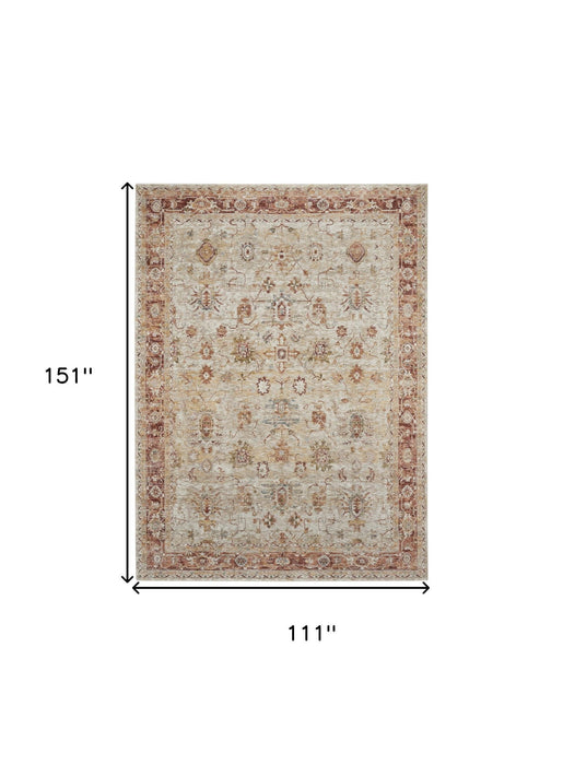 9' X 13' Floral Distressed Area Rug (553099) - Ivory / Red