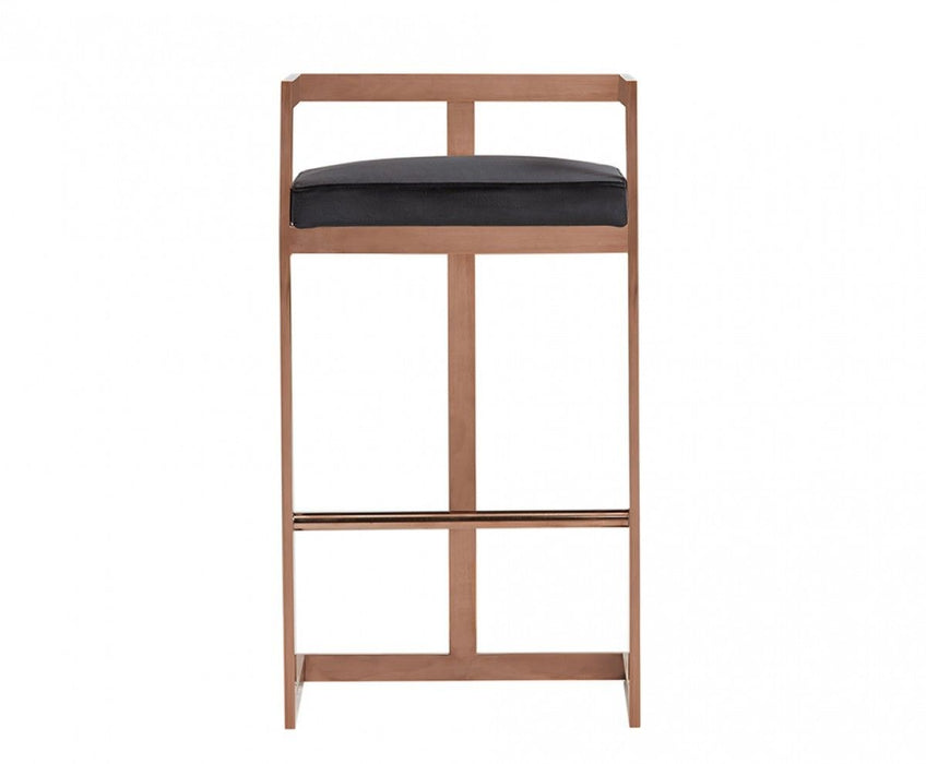 Velvet And Stainless Steel Low Back Bar Height Bar Chair - Black And Rose Gold