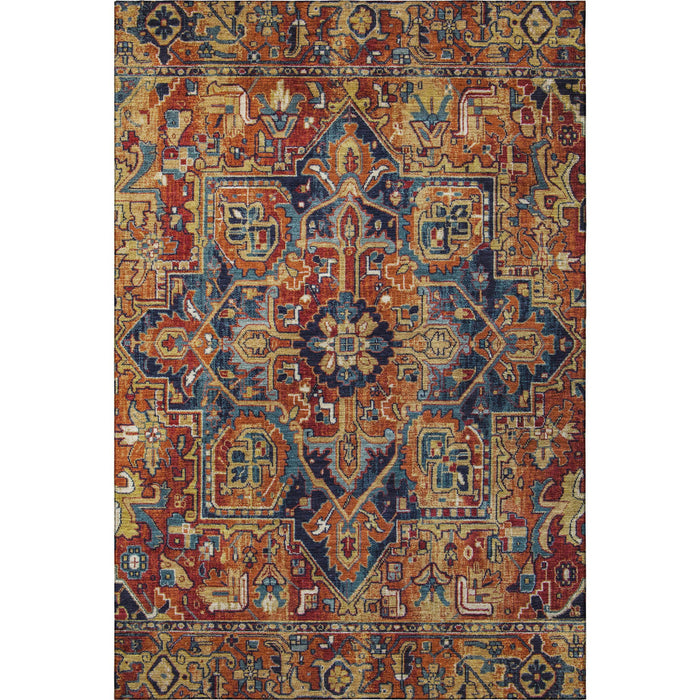3' X 5' Oriental Washable Area Rug With UV Protection (649721) - Rust / Blue / Gold
