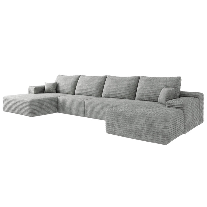 135" 2 Piece Living Room Set Corduroy Modular Compression Foam Sofa With Ottoman Toss Pillows - Gray