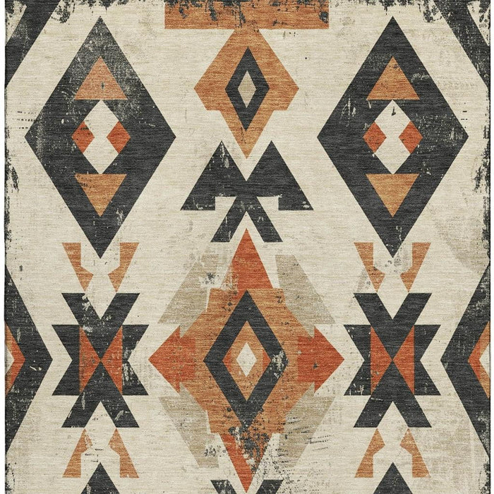 10' X 14' Southwestern Washable Area Rug With UV Protection (706757) - Ivory / Orange / Charcoal