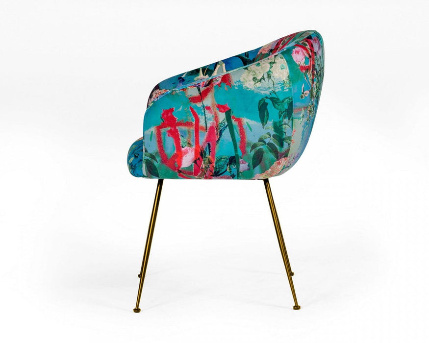 Floral Velvet Dining Arm Chair - Blue / Green
