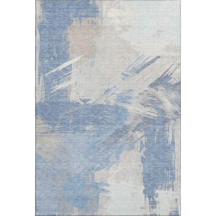10' X 14' Abstract Washable Area Rug With UV Protection (697896) - Denim Blue / Ivory / Beige