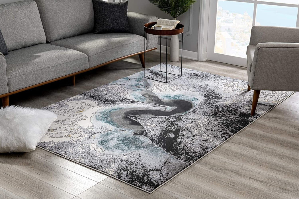 7.7' x 10.7' Abstract Power Loom Polyester Area Rug - Gray
