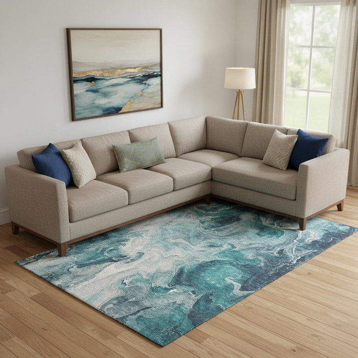 10' X 14' Abstract Washable Area Rug With UV Protection (697248) - Teal / Gray / Silver