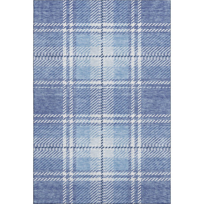 10' X 14' Plaid Washable Area Rug With UV Protection (674311) - Denim Blue / Ivory