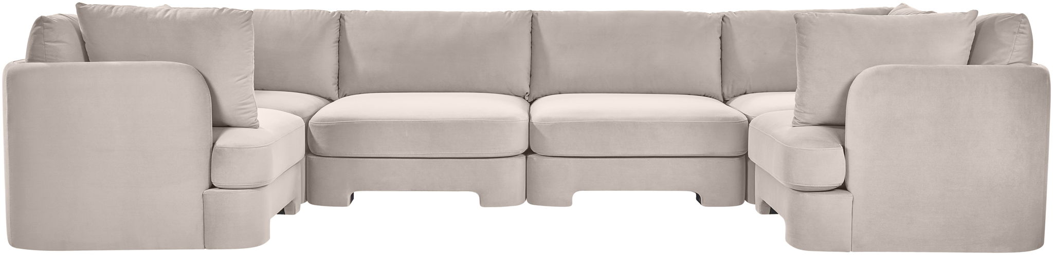 Meridian Furniture Hammond velvet performance fabric U-shaped sectional with six upholstered stationary sections in a modern living room setting.