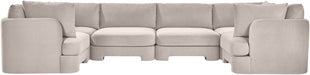 Meridian Furniture Hammond velvet performance fabric U-shaped sectional with six upholstered stationary sections in a modern living room setting.