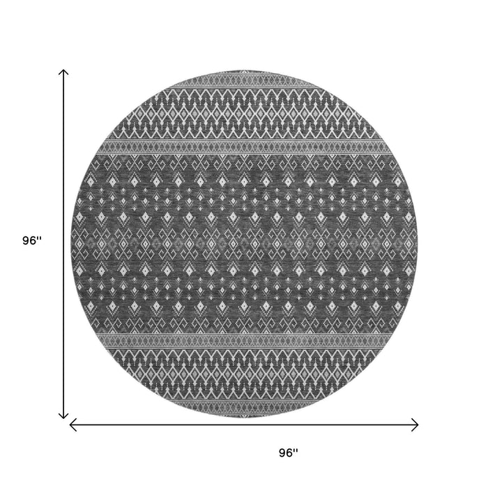 8' Tribal Washable Round Rug With UV Protection (657116) - Gray / Silver
