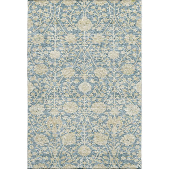 10' X 14' Floral Washable Area Rug With UV Protection (684010) - Sky Blue / Ivory