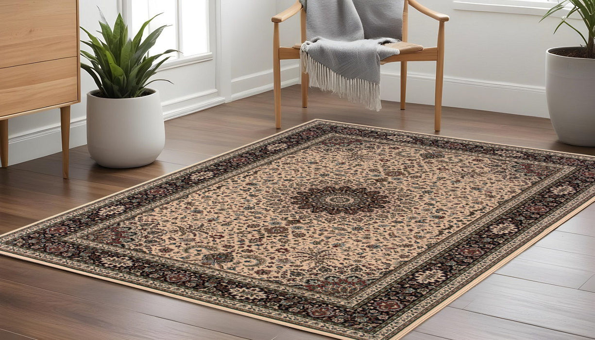 8' Oriental Square Rug - Ivory / Black