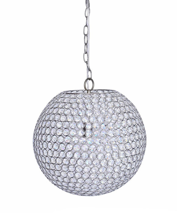 Crystal - Globe Contemporary Metal Pendant Lamp - Chrome Metal With Clear K9 Crystal Accents From Grandview Gallery