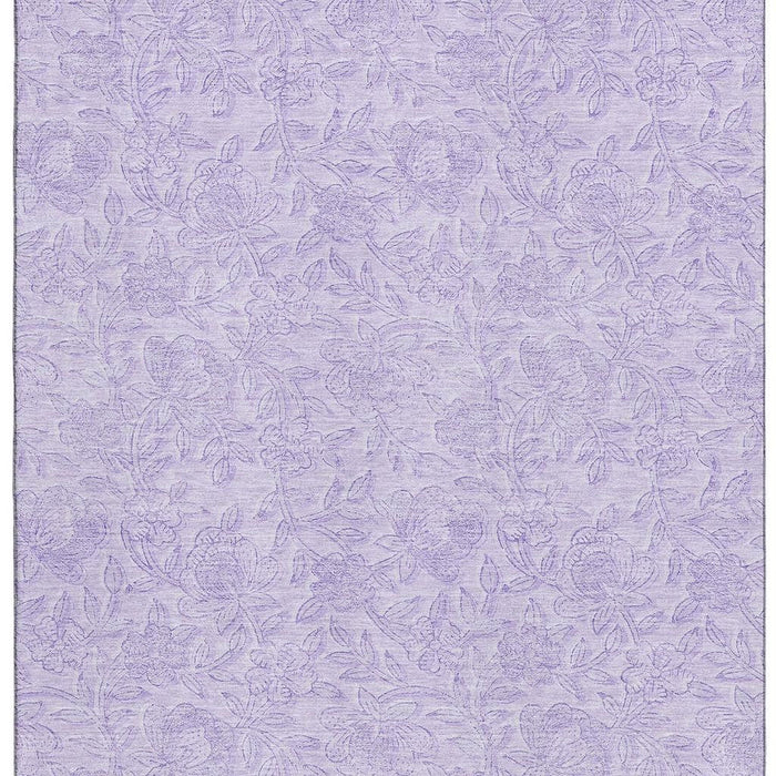 9' X 12' Floral Washable Area Rug With UV Protection - Lilac And Ivory