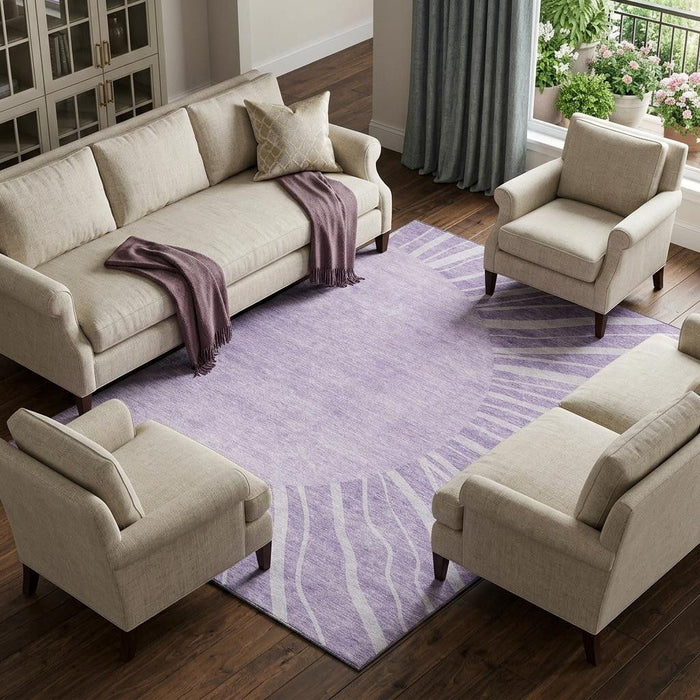 9' X 12' Abstract Washable Area Rug With UV Protection (655390) - Lavender / Ivory