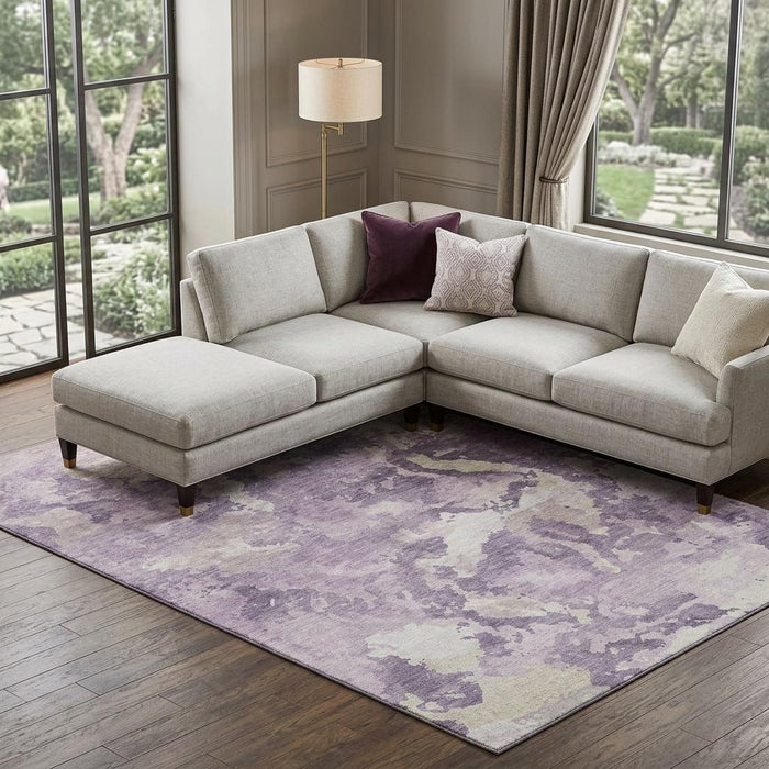 10' X 14' Abstract Washable Area Rug With UV Protection (693348) - Lavender / Ivory