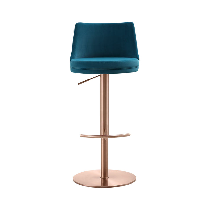 Velvet Low Back Adjustable Height Swivel Bar Chair - Blue / Rose / Gold