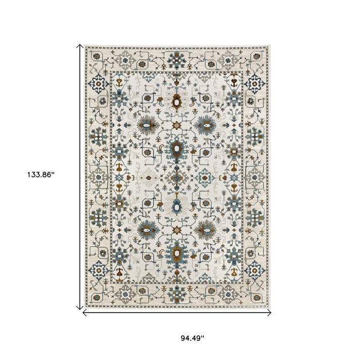 8' X 11' Oriental Area Rug - Ivory / Blue