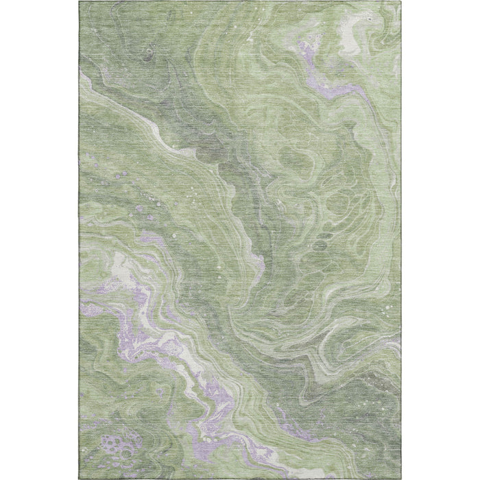 10' X 14' Abstract Washable Area Rug With UV Protection (697626) - Artichoke Green / Lavender / Ivory