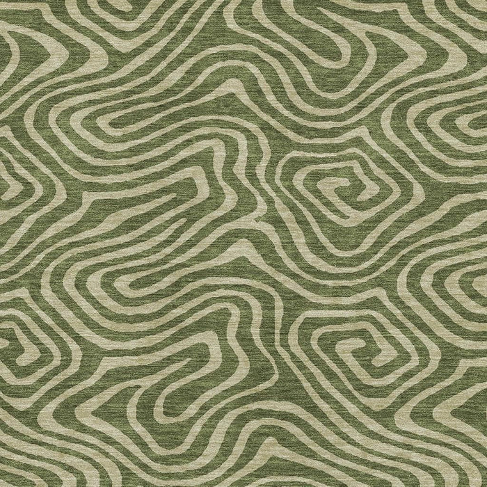 10' X 14' Abstract Washable Area Rug With UV Protection (680109) - Olive Green / Beige