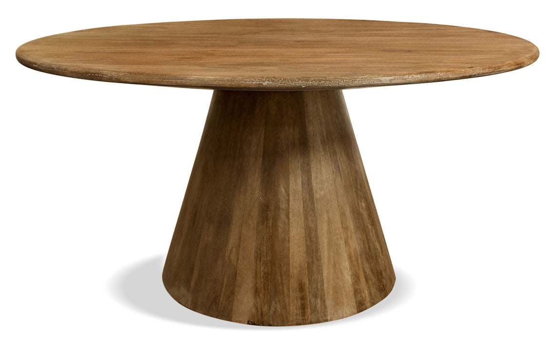 60" Rounded Solid Wood Pedestal Base Dining Table - Brown