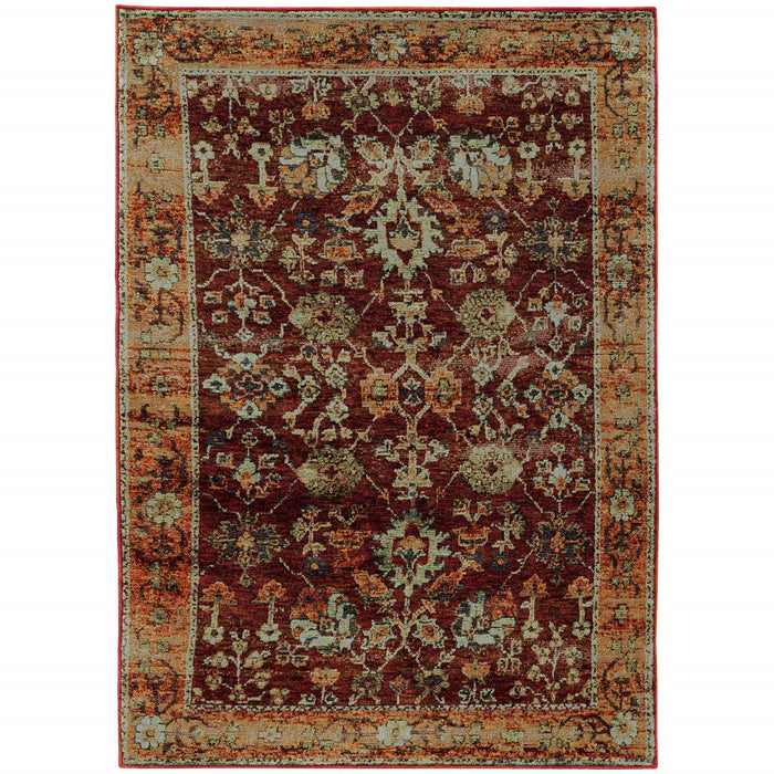 8.5' x 12.1' Oriental Power Loom Area Rug - Red And Gold