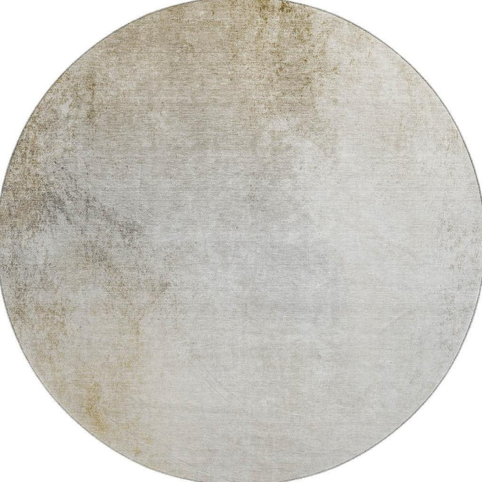 8' Abstract Washable Round Rug With UV Protection (650917) - Taupe / Ivory
