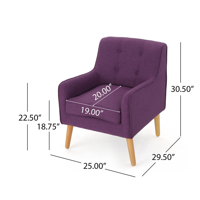 Modern Arm Chair With Tufted Back And Wooden Legs