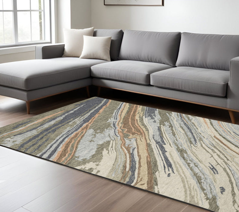 10' X 8' Wool Abstract Hand Tufted Area Rug - Gray And Blue