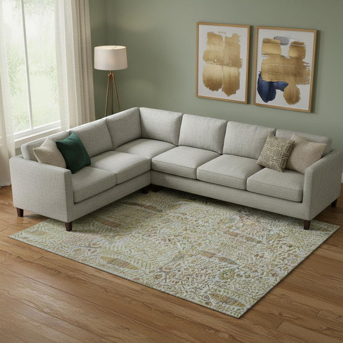 10' X 14' Floral Vines Washable Area Rug With UV Protection (716617) - Linen / Gold