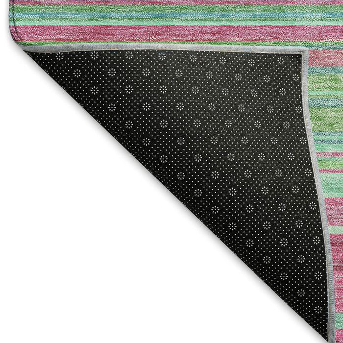 10' X 14' Striped Washable Area Rug With UV Protection (677297) - Blush / Green / Blue