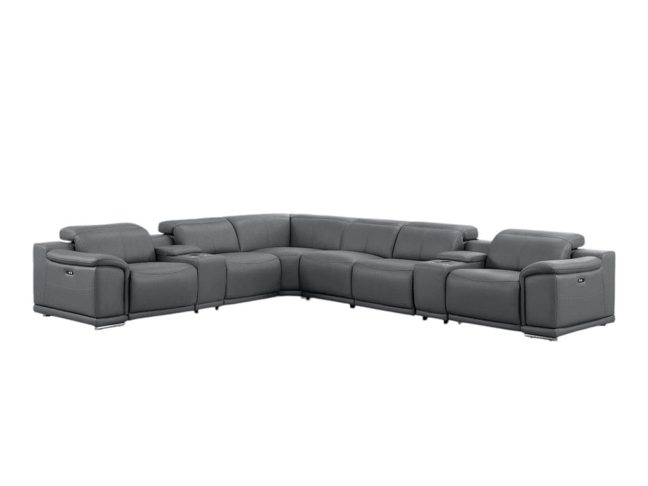 Leather Modular L Shaped Eight Piece Corner Sectional With Console - Battleship Gray