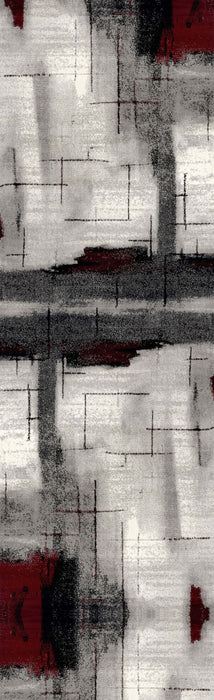 12' Abstract Runner Rug (635238) - Gray / Red
